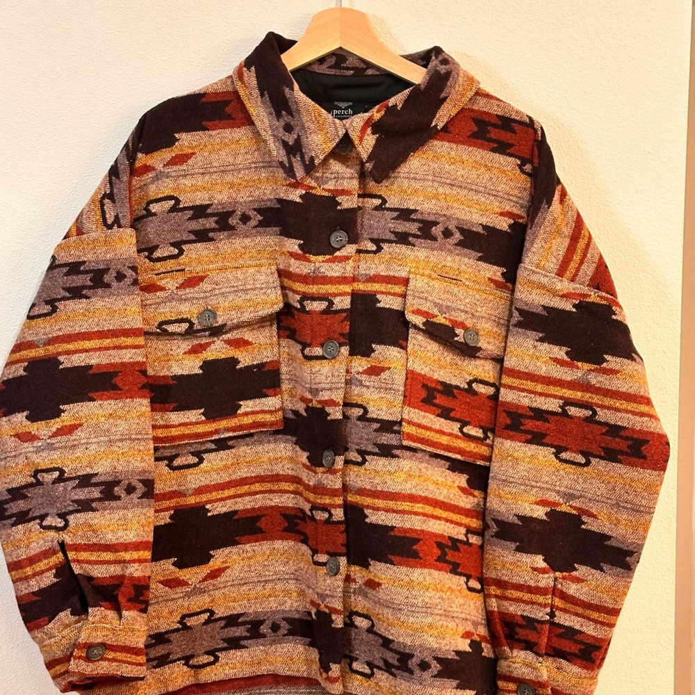 Perch by Blu Pepper Shacket Women 1XL Southwestern Aztec Print Oversized Jacket